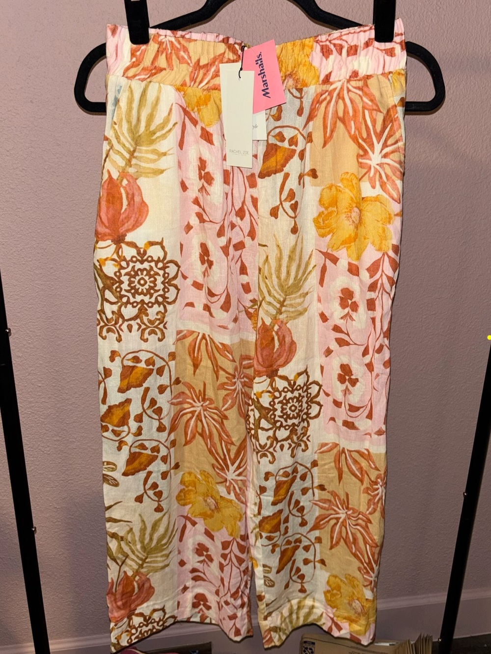 Floral Wide-Leg Resortwear Pants - Pink, Yellow, Orange & Olive - Picture 1 of 2